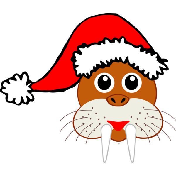 Walrus 001 Head Cartoon Brown with Santa hat Thumbnail
